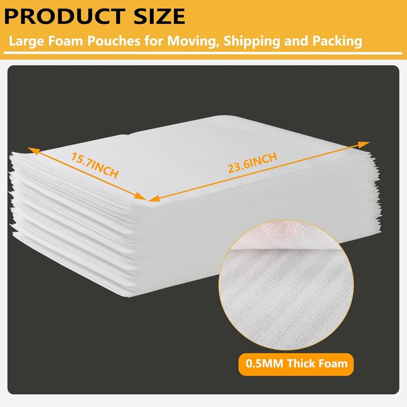 Evadow 16”x24” 50Pack Foam Pouches, Large Moving Supplies for Packing Dishes Artwork, 0.5MM Thick Cushion Foam Bags for Storing Shipping Breakables, fragile Padding Material Sleeves for Fragile Plates China - Image 2